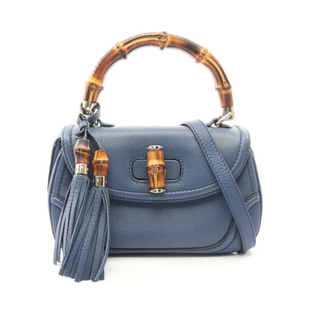 Gucci Bamboo Handbag Leather Blue
